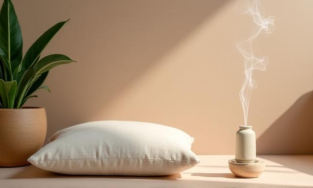 Espacio de meditación tranquilo con luz suave